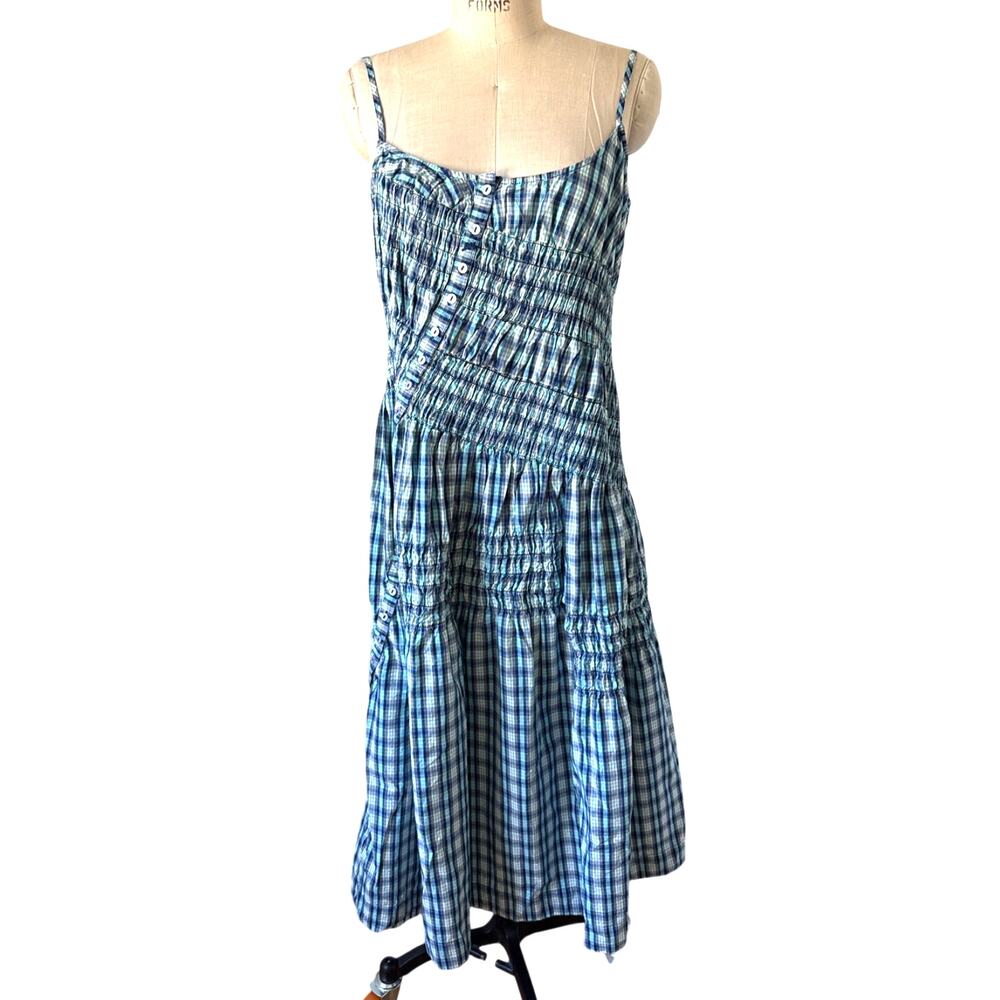 Damson Madder Lyra Midi Dress in Blue Tomboy Check Plaid Size 12 New